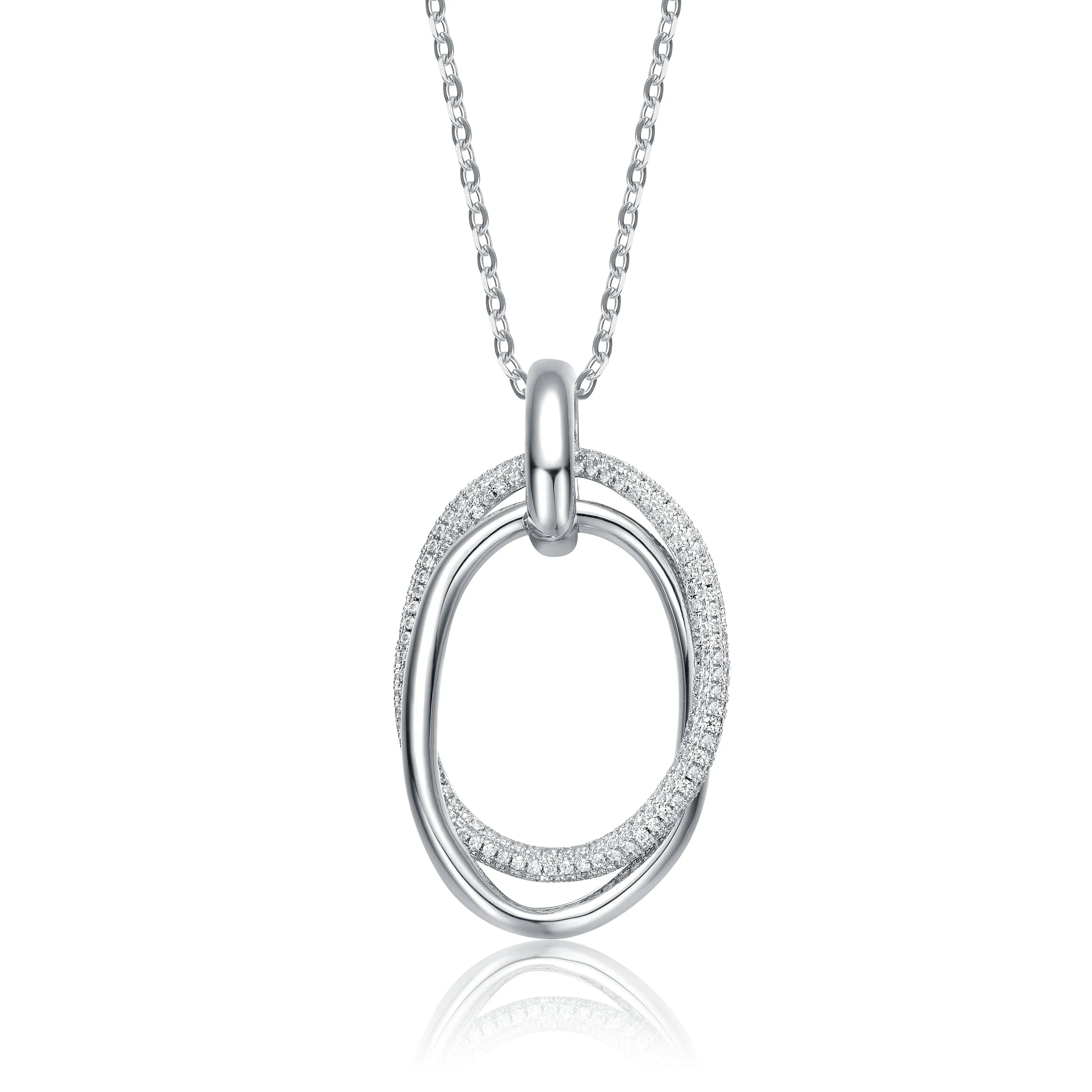 14k Gold Plated Sterlig Silver With Diamond Cubic Zirconia Double Entwined Oval Eternity Circle Pendant Necklace