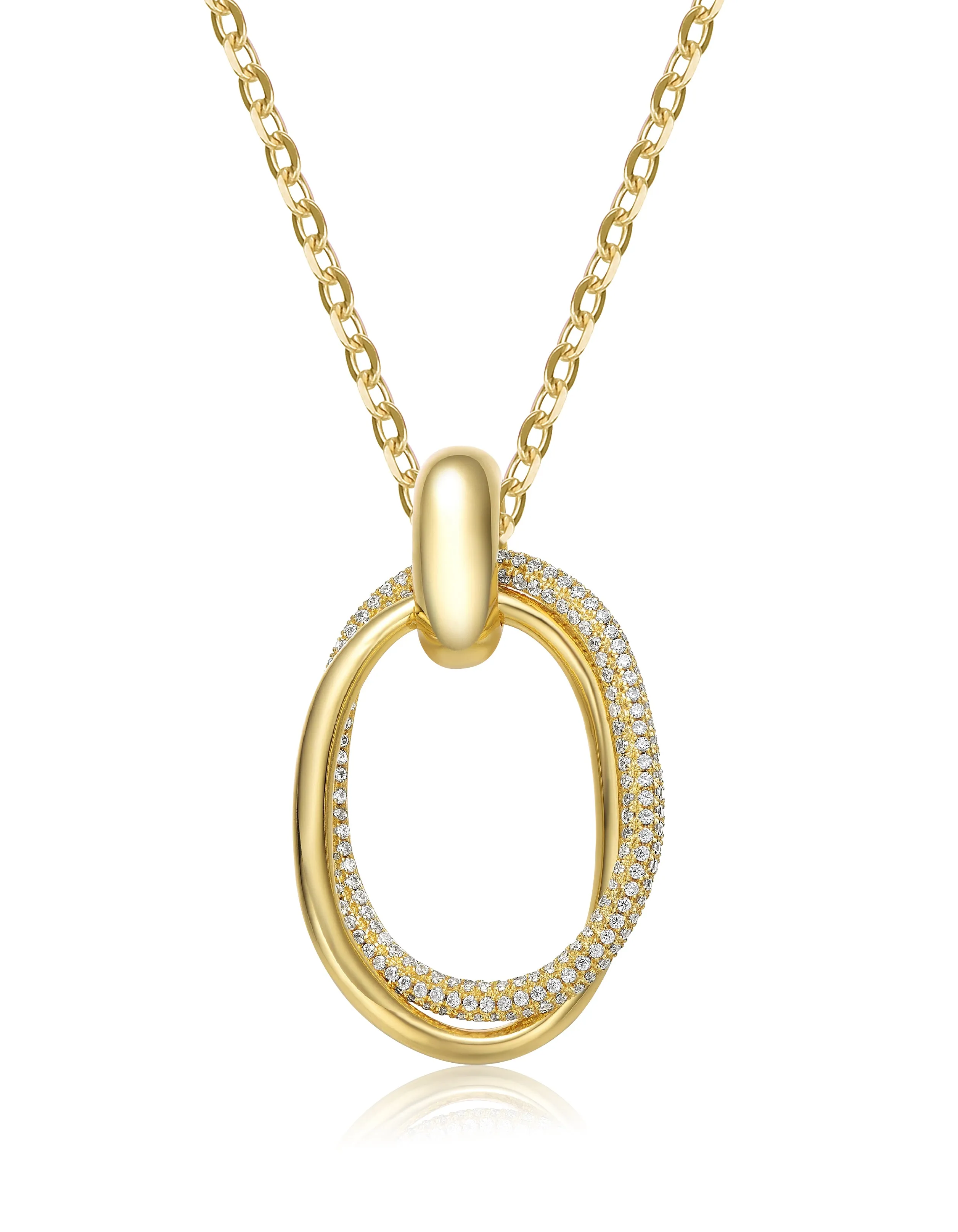 14k Gold Plated Sterlig Silver With Diamond Cubic Zirconia Double Entwined Oval Eternity Circle Pendant Necklace