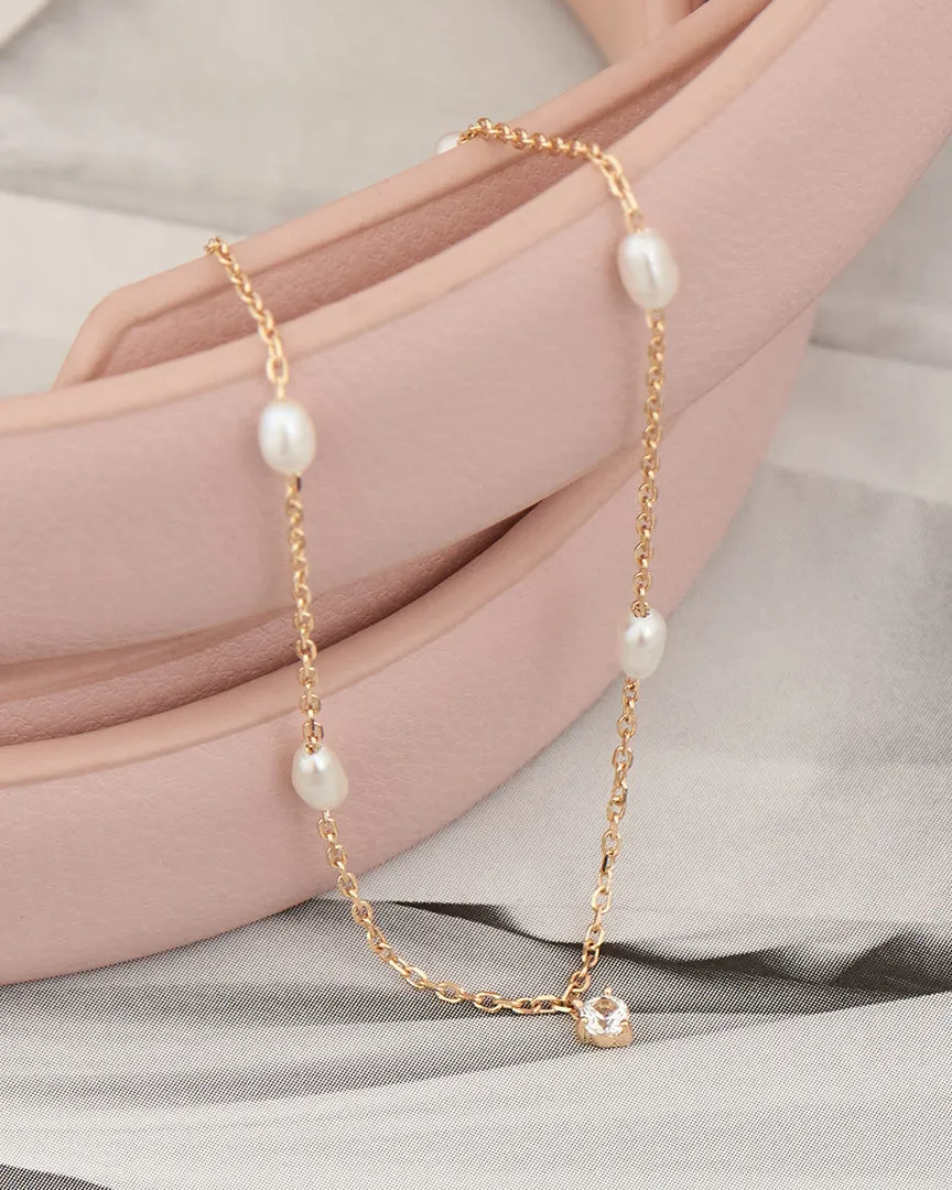 14kt Gold Pearl and White Sapphire Bracelet