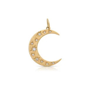 14KY Large Crescent Moon with Diamonds