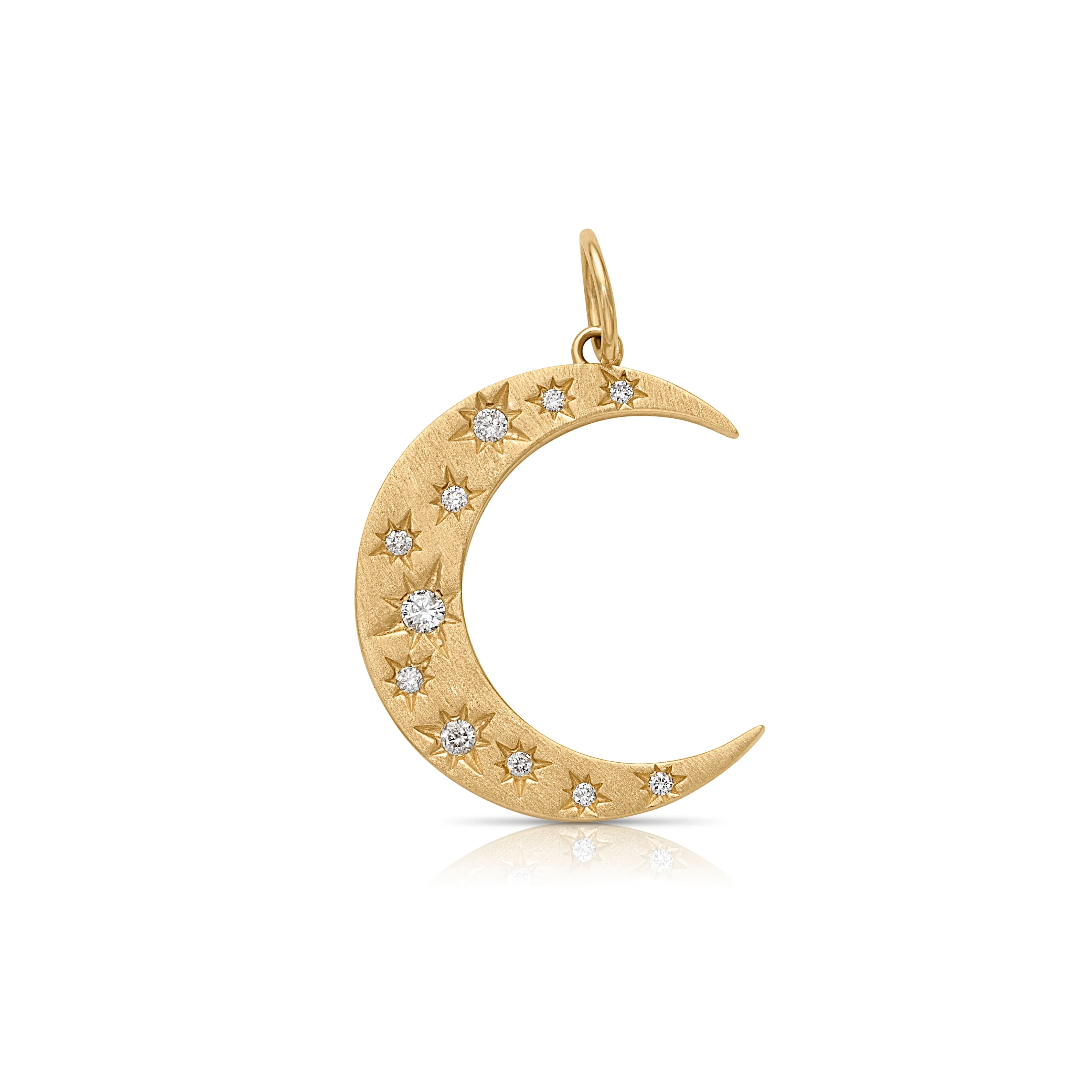 14KY Large Crescent Moon with Diamonds