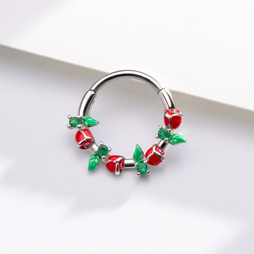 16G Roses & Leaves Clicker Septum Ring