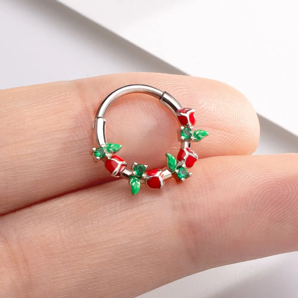 16G Roses & Leaves Clicker Septum Ring