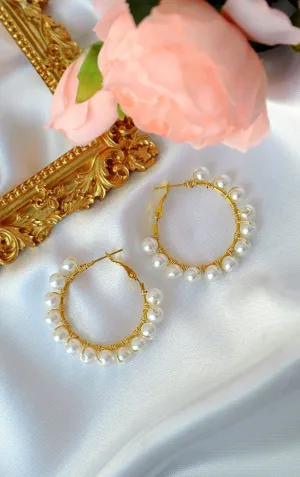 18 Karats Gold Hand Wired Pearl Hoops