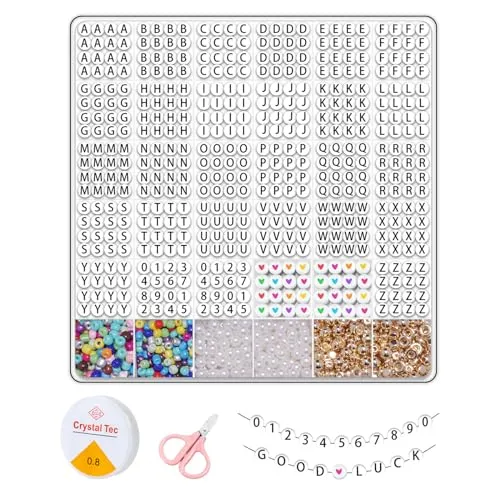 1800  Letter Beads Set for DIY Friendship Bracelets, Alphabet Beads Kit with Crystal String, Pearls, Seed Beads & Charms, Perfect for Jewelry Making, Crafts, Necklaces & Bracelets