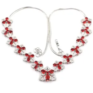 18k White Gold-Plated Red Ruby CZ Statement Wedding Necklace