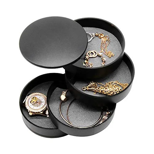 4-Tier Jewelry Organizer Box Tower Rings Earrings Storage Case Holder Necklace Bracelet Display Tray 360°Rotating Showcase （Black）