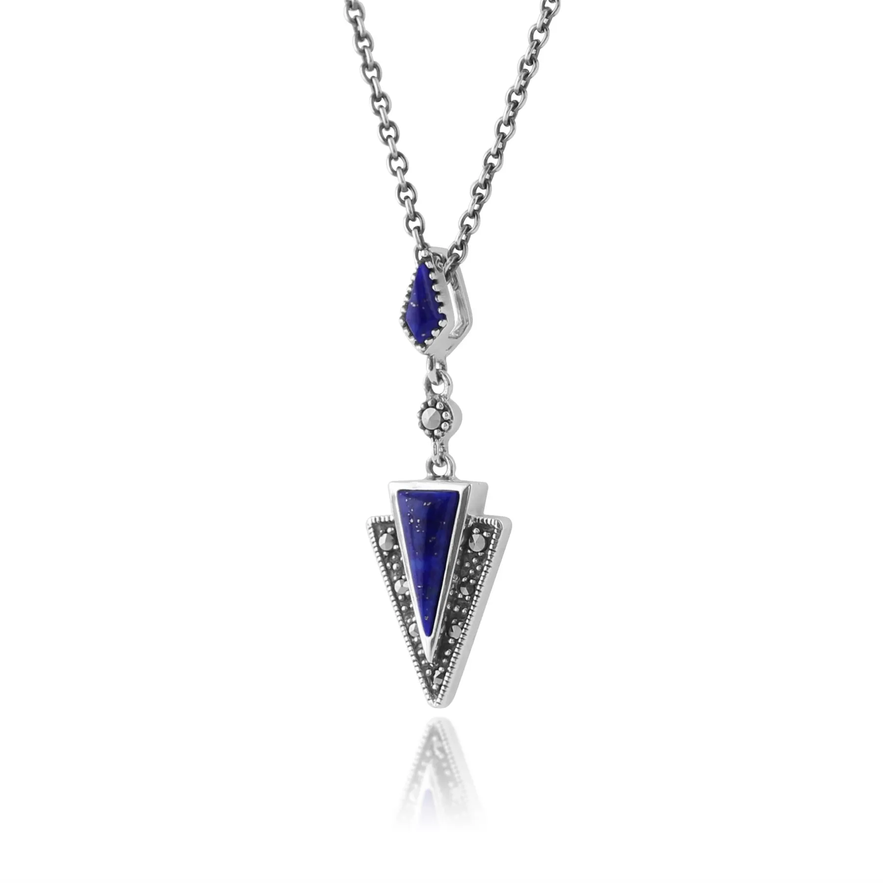 925 Sterlingsilber 1,05kt Lapislazuli & Markasit Art Déco Halskette