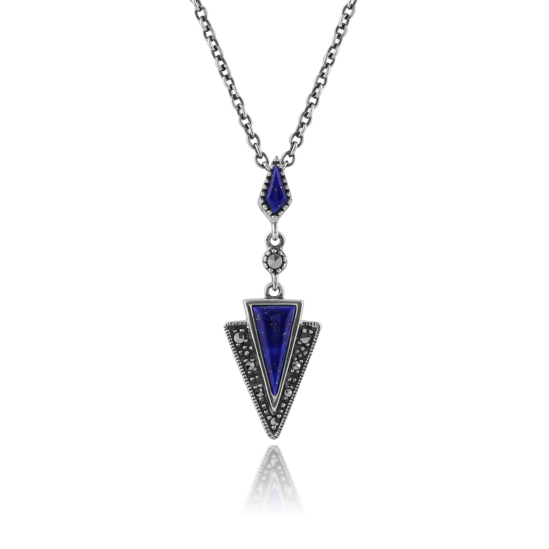 925 Sterlingsilber 1,05kt Lapislazuli & Markasit Art Déco Halskette