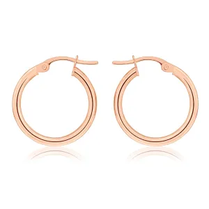 9ct Rose Gold Plain 15mm Hoop Earrings European made