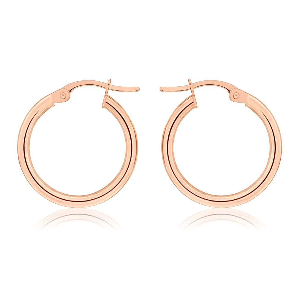 9ct Rose Gold Plain 15mm Hoop Earrings European made