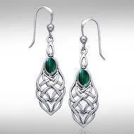 A gem of eternity ~ Celtic Knotwork Sterling Silver Dangle Earrings with Gemstone TE113