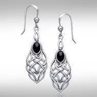 A gem of eternity ~ Celtic Knotwork Sterling Silver Dangle Earrings with Gemstone TE113