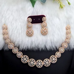 Aamrapali Rose Gold  Plated AD Necklace Set