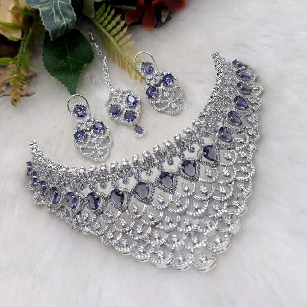 Aamrapali Silver Plated AD Necklace Set