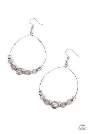 Ambient Afterglow - Silver - Gray Beaded Hoop Paparazzi Fishhook Earrings