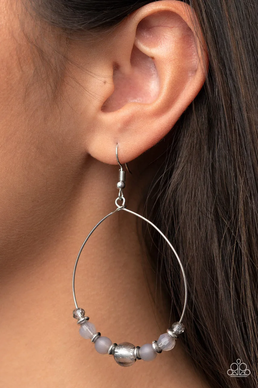 Ambient Afterglow - Silver - Gray Beaded Hoop Paparazzi Fishhook Earrings