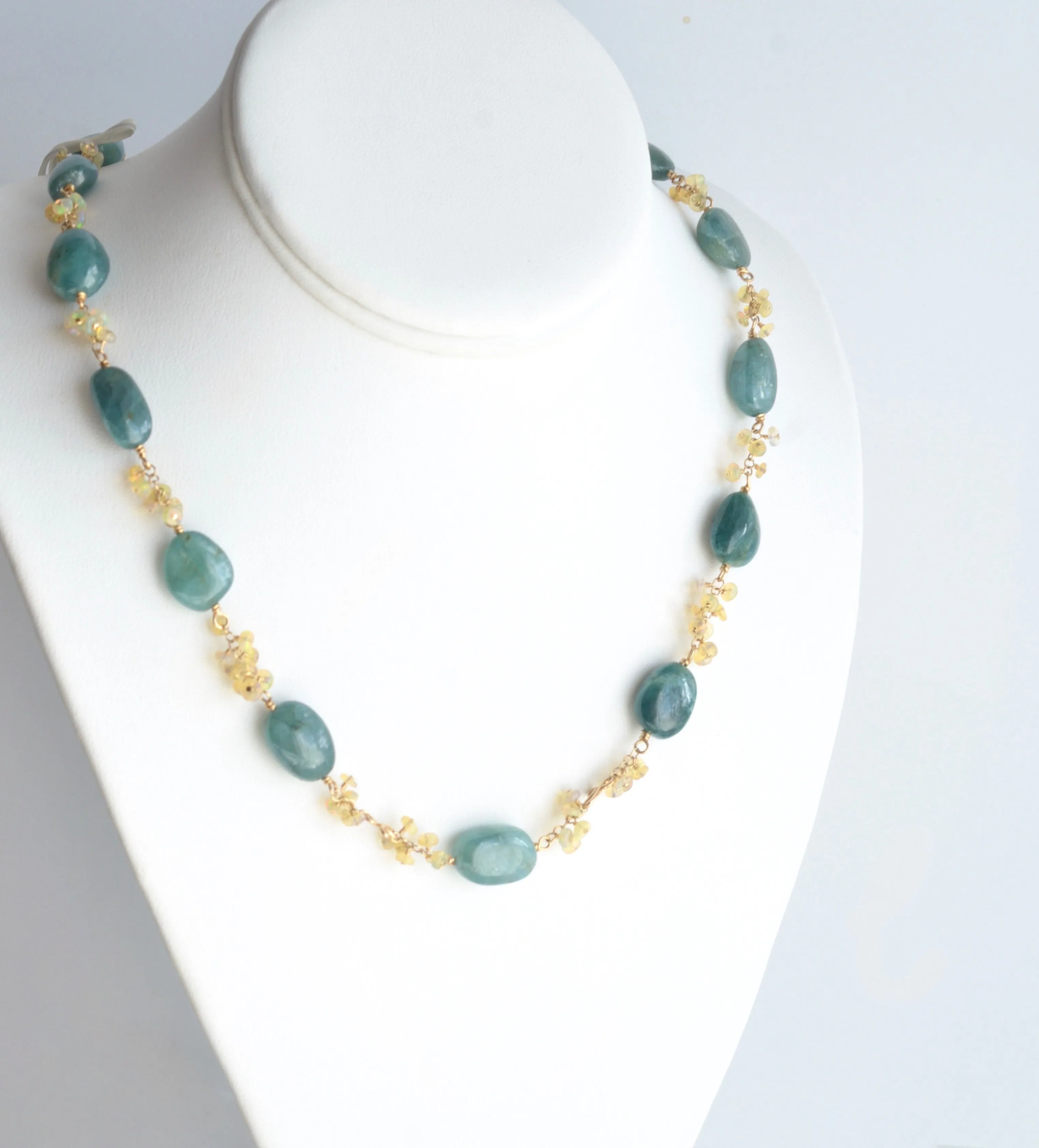 Anastasia - Grandidierite, Opal, 14k Gold Fill Necklace