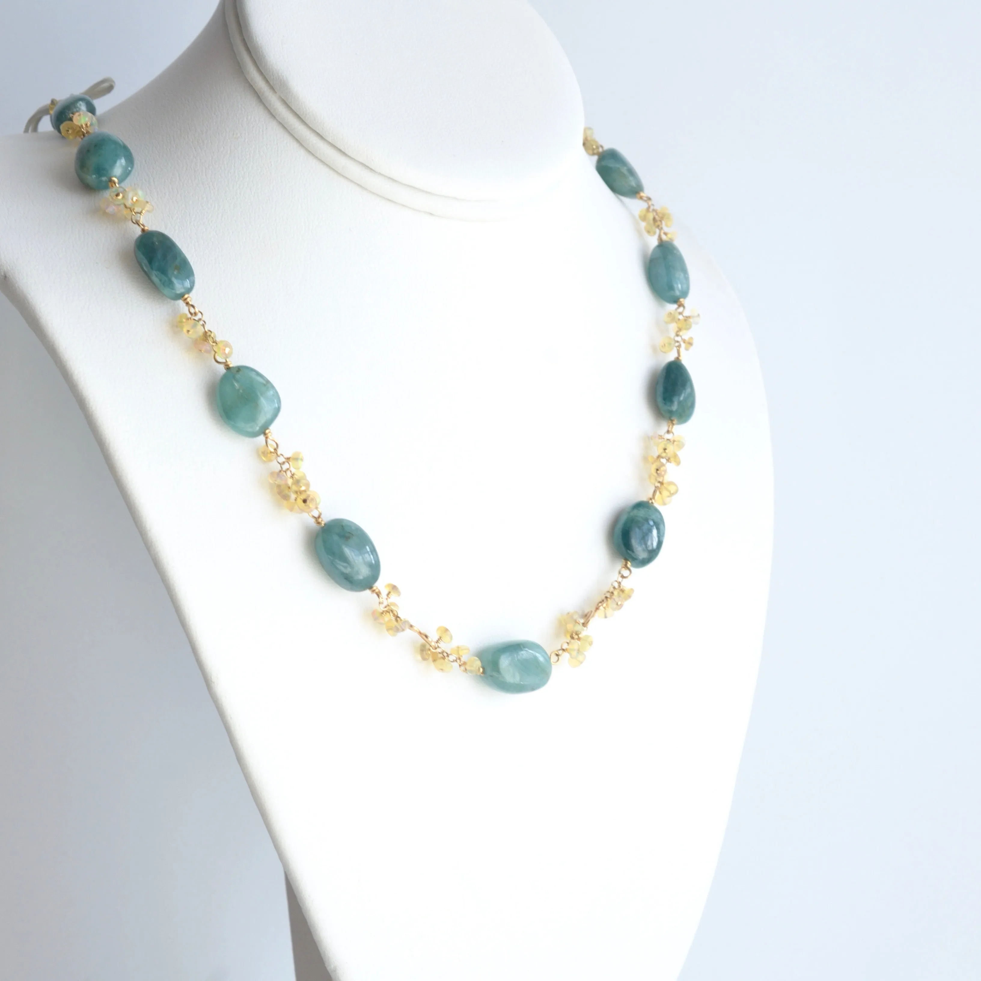 Anastasia - Grandidierite, Opal, 14k Gold Fill Necklace