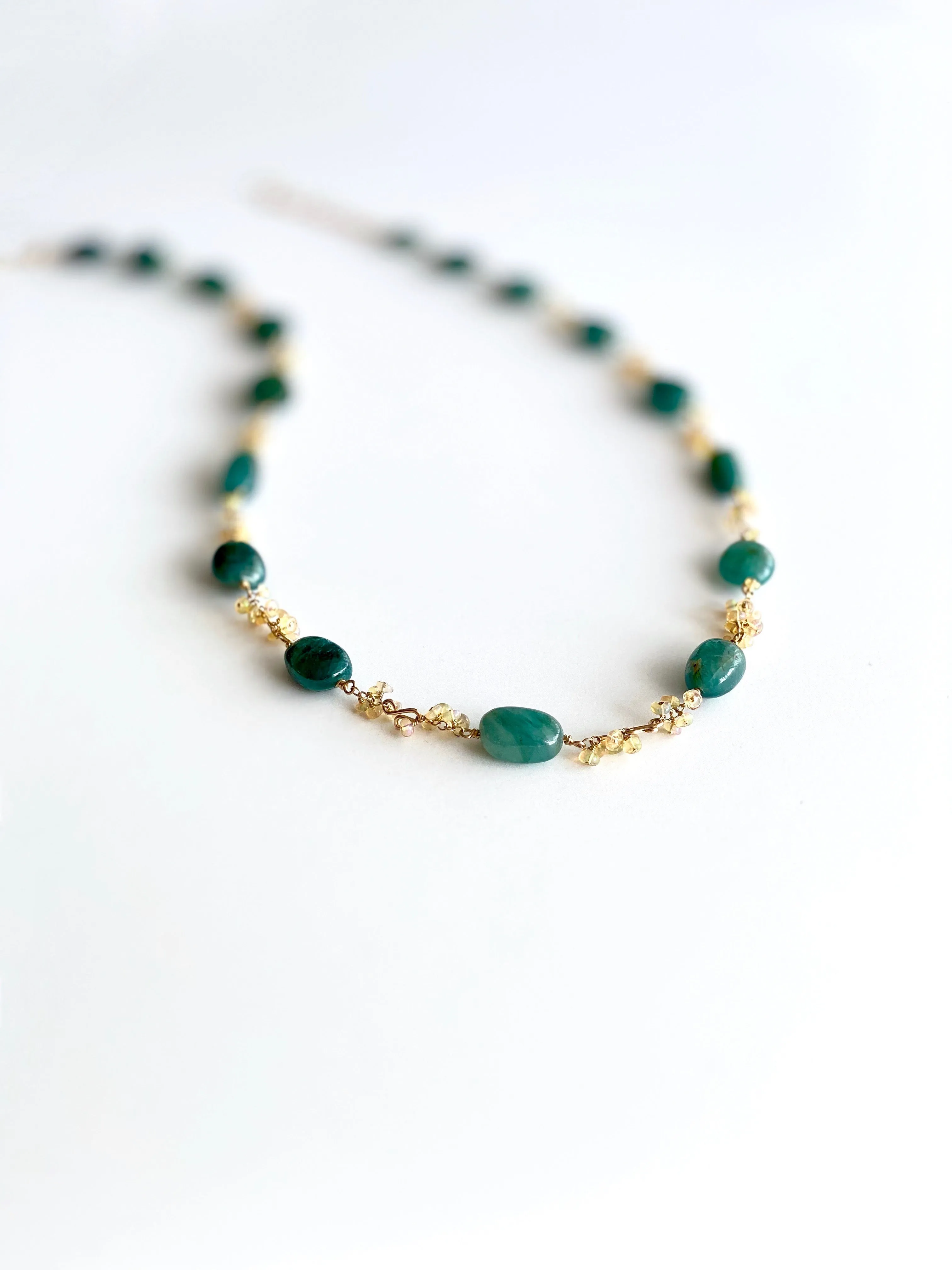 Anastasia - Grandidierite, Opal, 14k Gold Fill Necklace