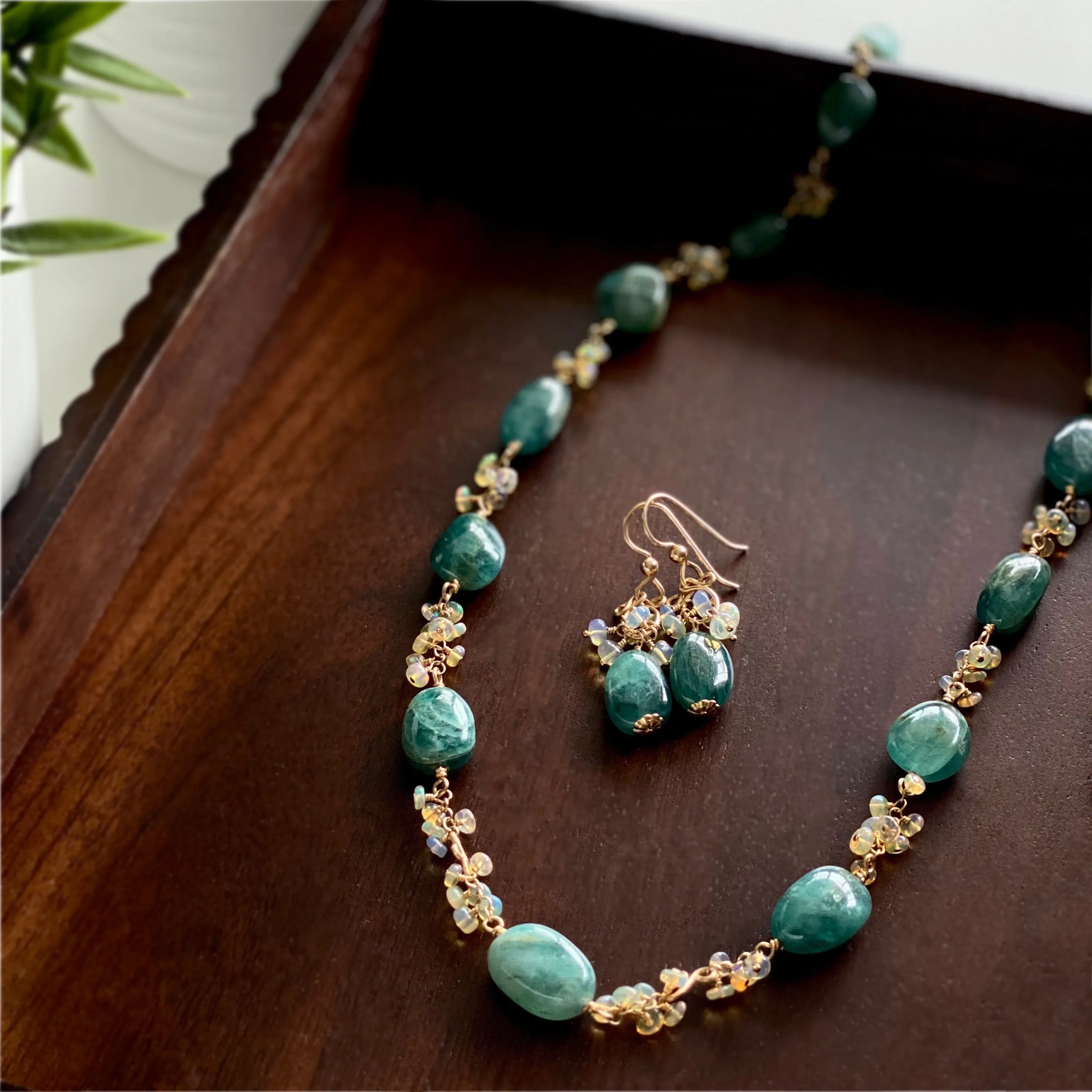 Anastasia - Grandidierite, Opal, 14k Gold Fill Necklace