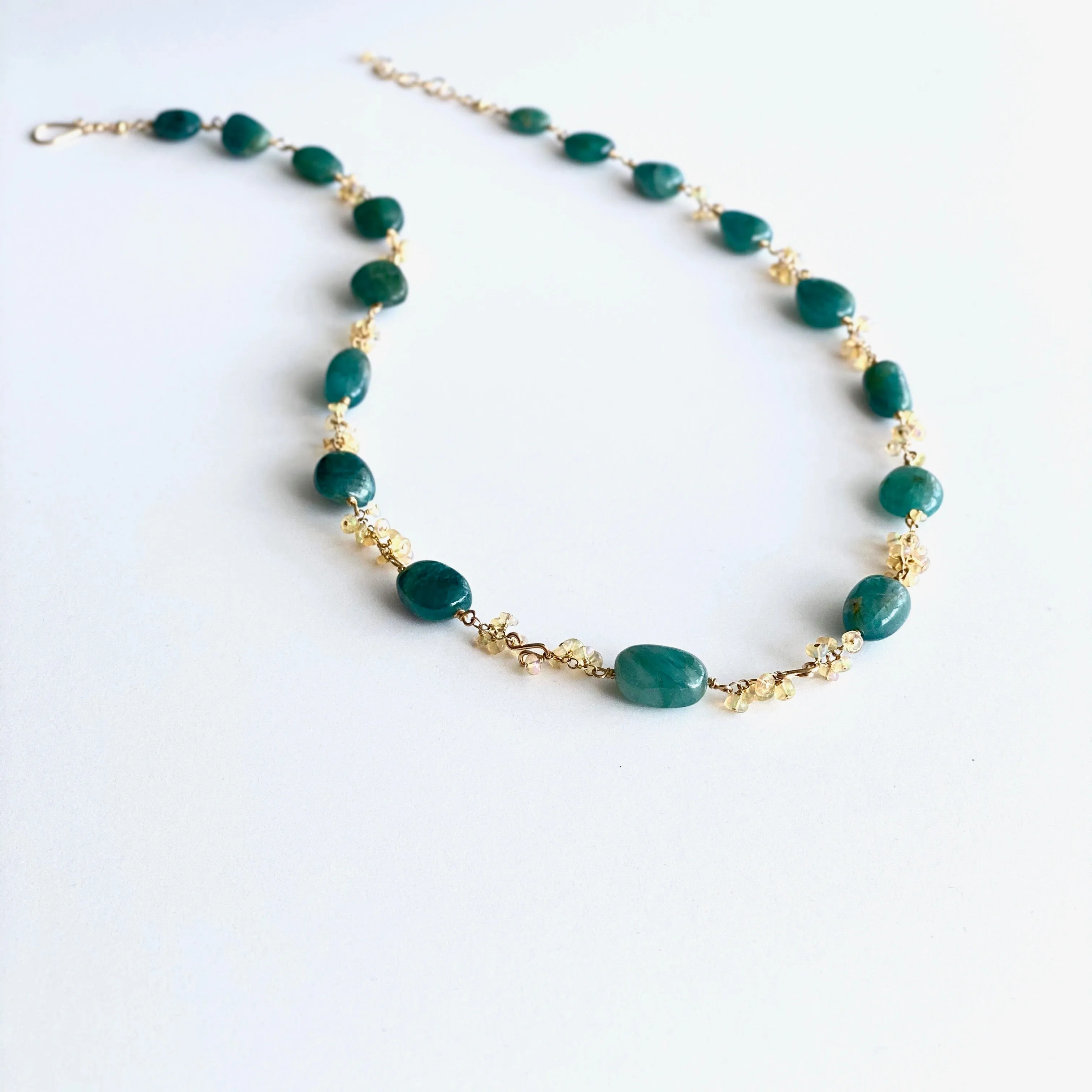 Anastasia - Grandidierite, Opal, 14k Gold Fill Necklace