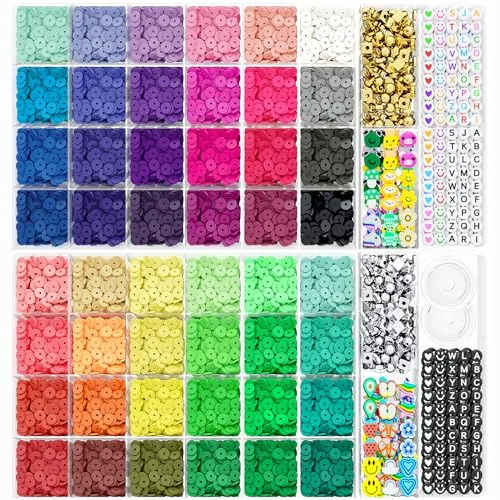 ARTDOT 10982 PCS Clay Beads for Friendship Bracelets Making Kit, 48 Rainbow Colors Jewelry Making Supplies Heishi Beads with Elastic String and Organizer Gifts for Teen Girls Ages 6 7 8 9 10 11 12