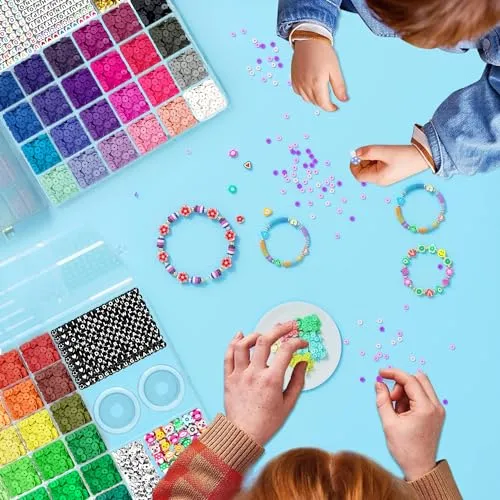 ARTDOT 10982 PCS Clay Beads for Friendship Bracelets Making Kit, 48 Rainbow Colors Jewelry Making Supplies Heishi Beads with Elastic String and Organizer Gifts for Teen Girls Ages 6 7 8 9 10 11 12