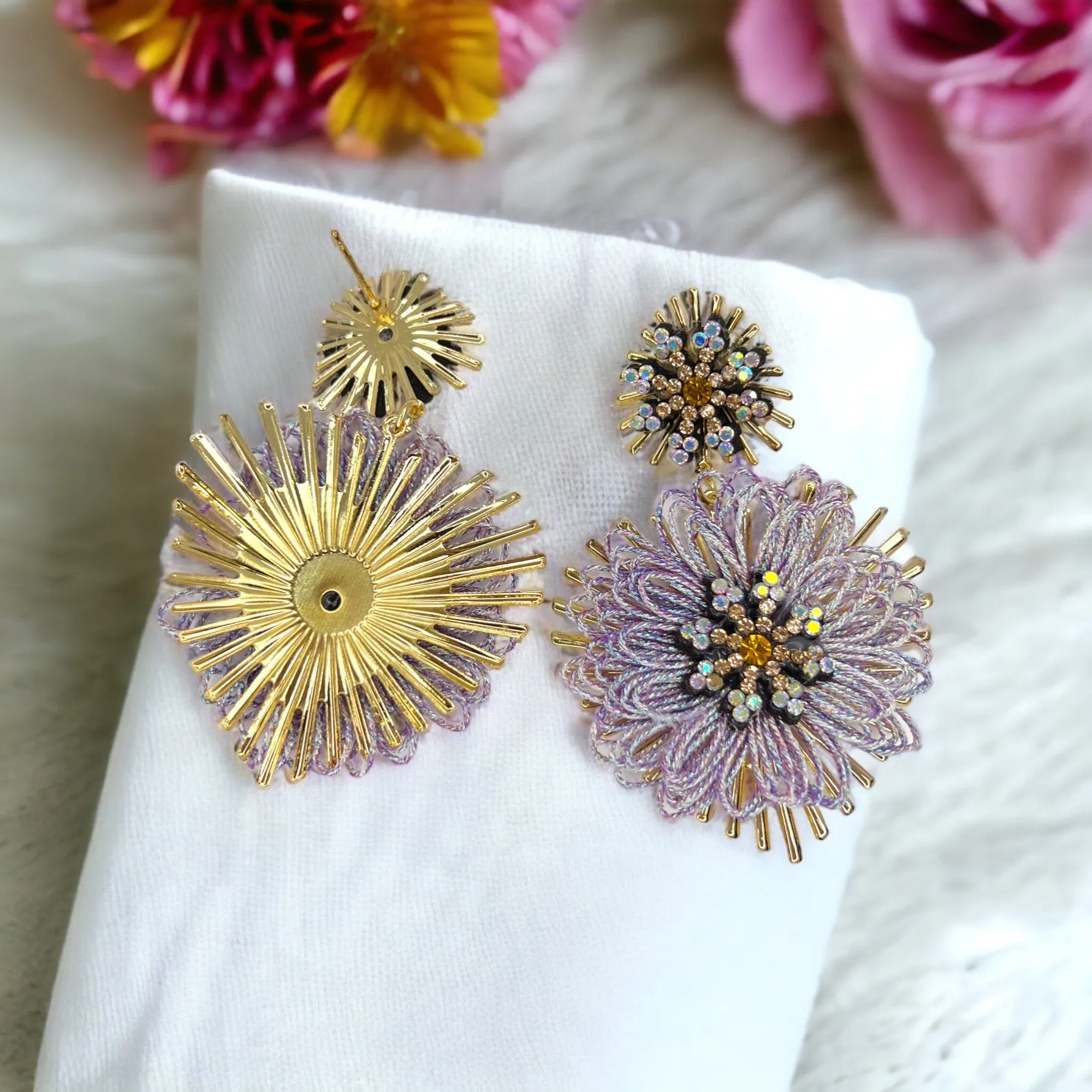 Beaded Flower Earrings - Boho Chic, Lavender Earrings, Floral Accessories, Fun and Funky