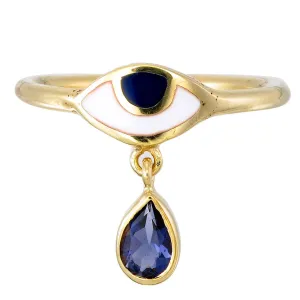 BEJEWELLED EYE RING IOLITE - GOLD