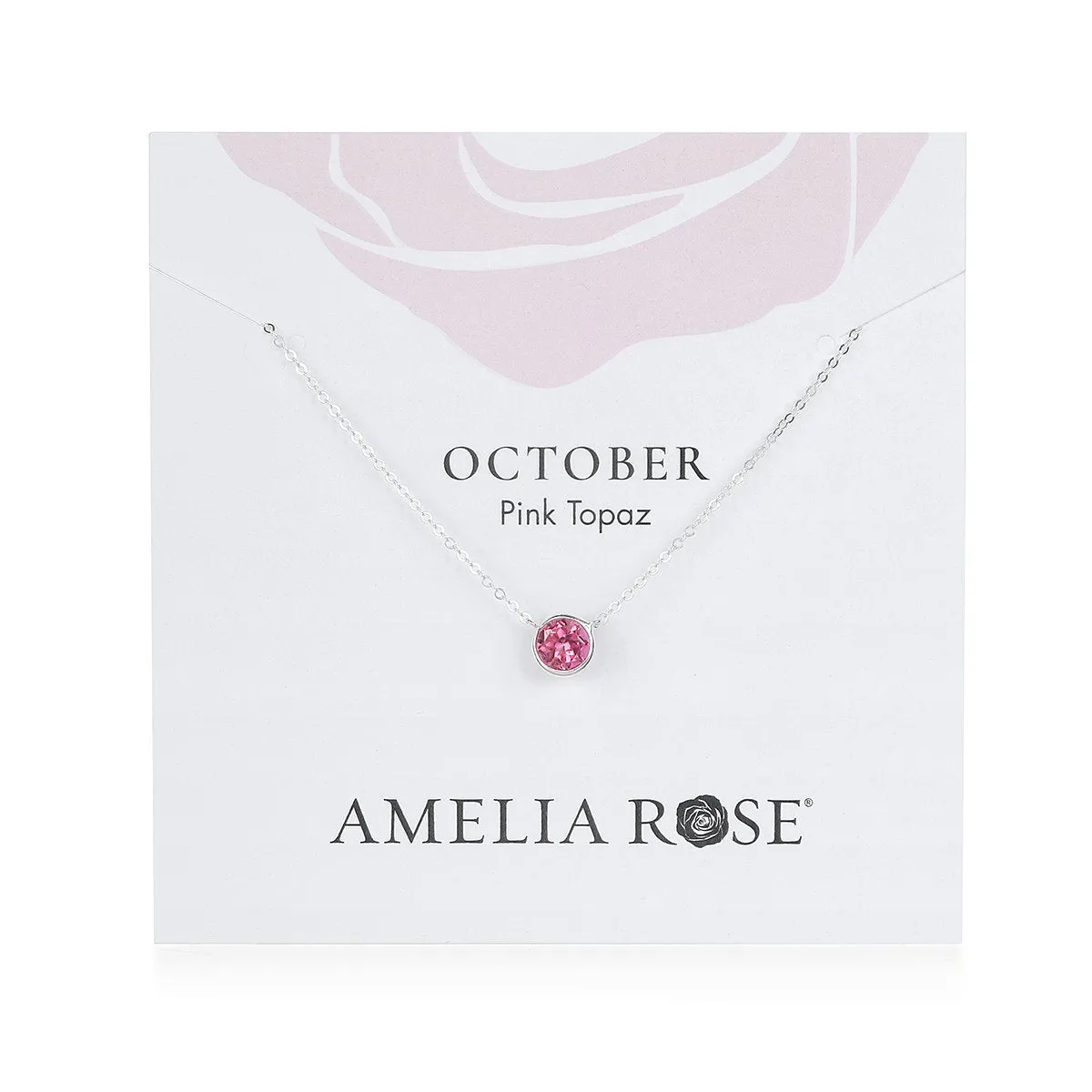 Birthstone Solitaire Necklace-October Pink Topaz