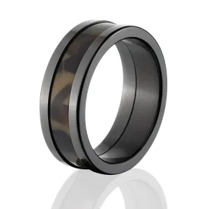 Black Zirconium Men's Wedding Band - Vivid Woodland Inlay