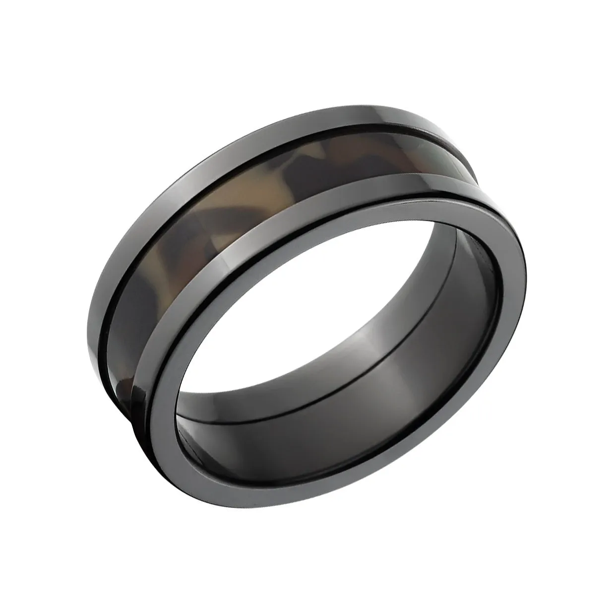 Black Zirconium Men's Wedding Band - Vivid Woodland Inlay