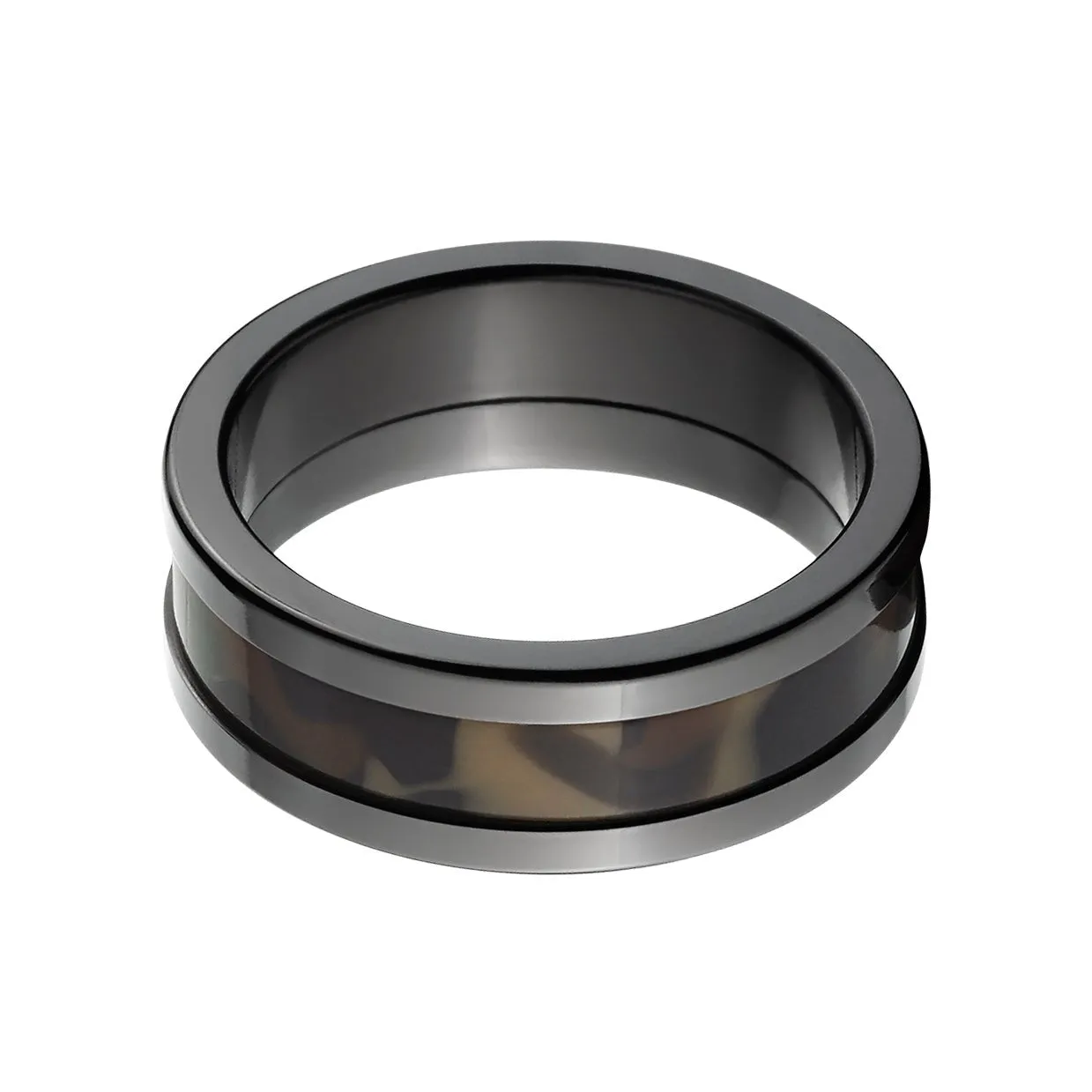 Black Zirconium Men's Wedding Band - Vivid Woodland Inlay