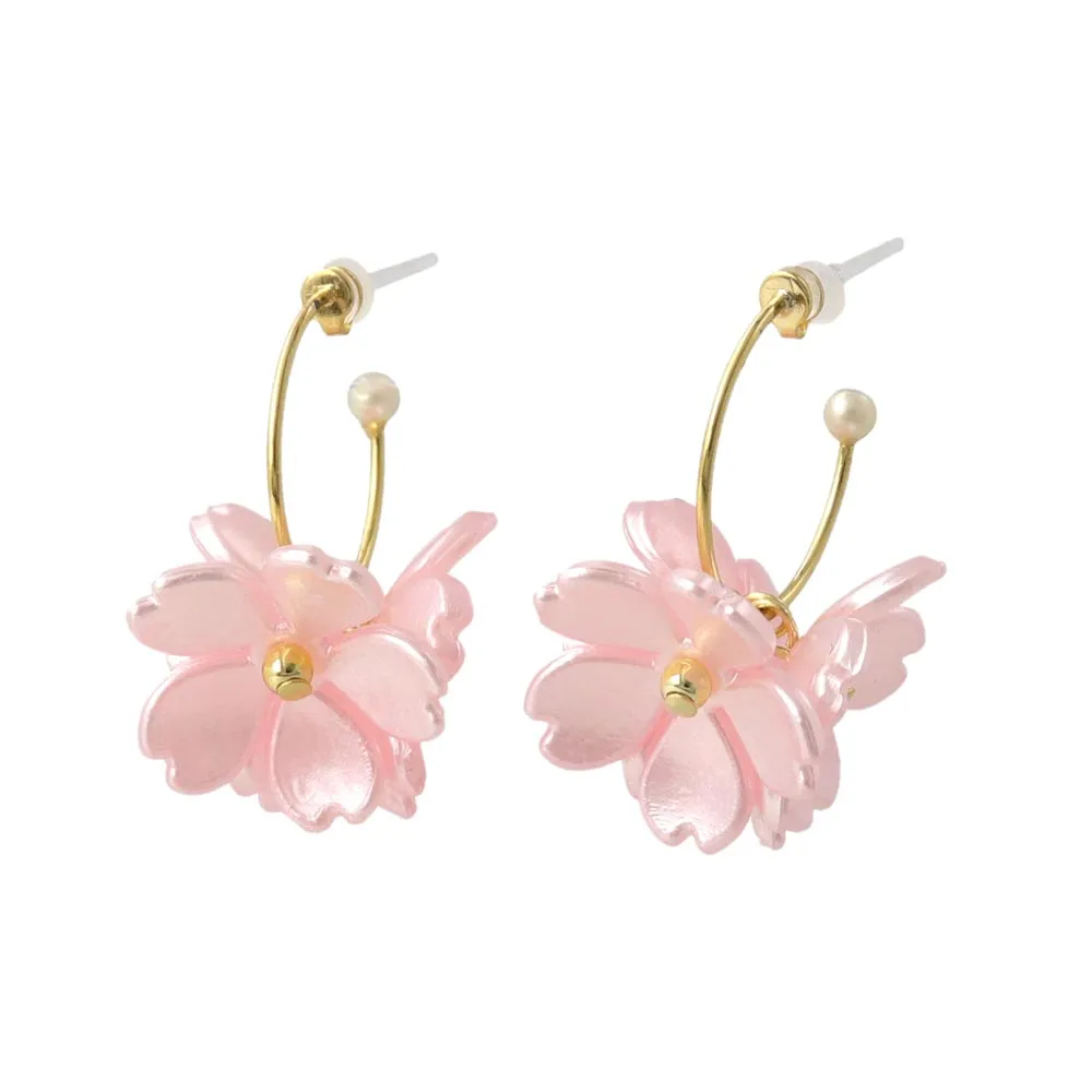 Blossoming Sakura Hoop Plastic Earrings