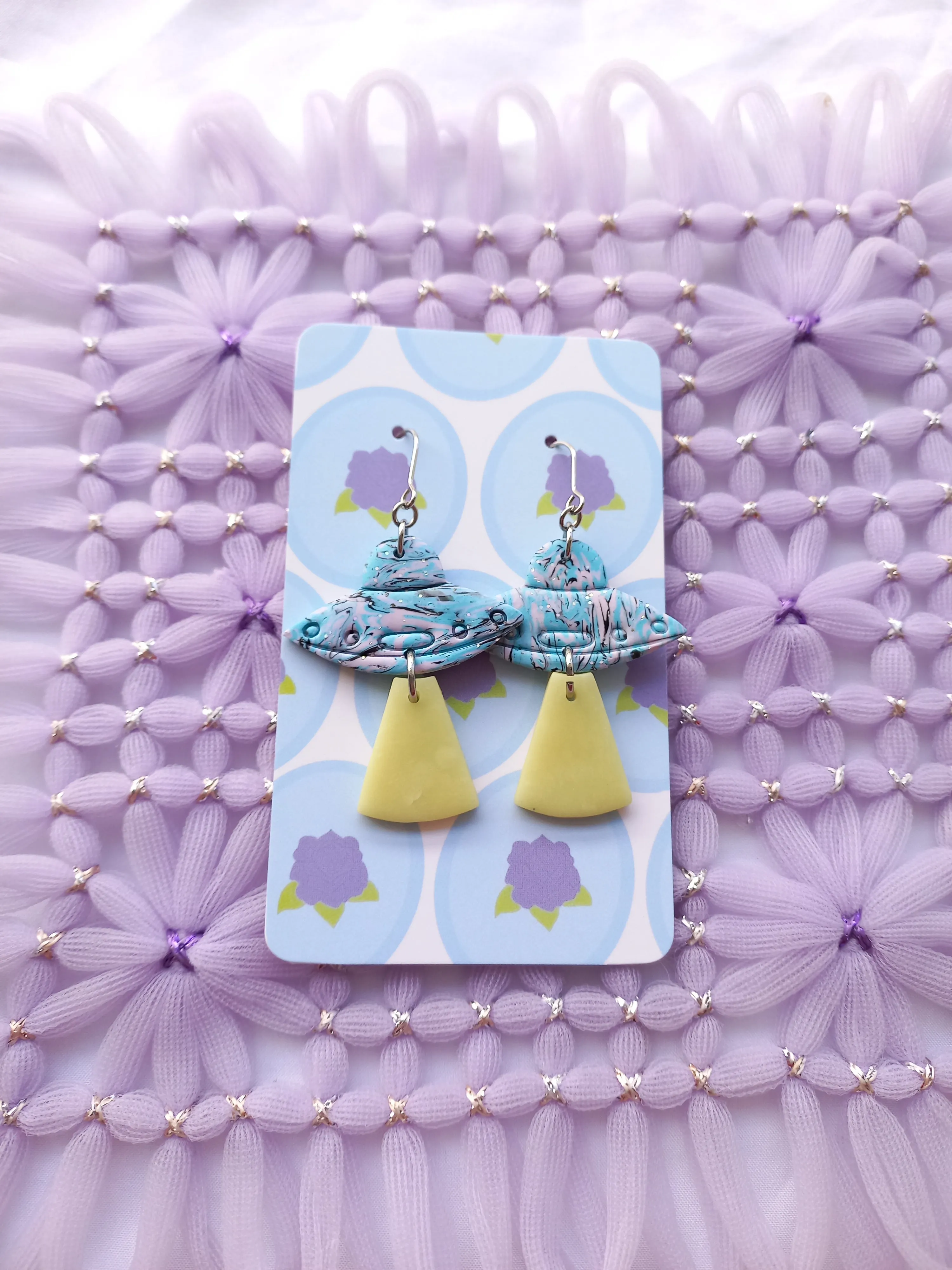 Blue & Pink Glow in the dark UFO Earrings | Fantasy