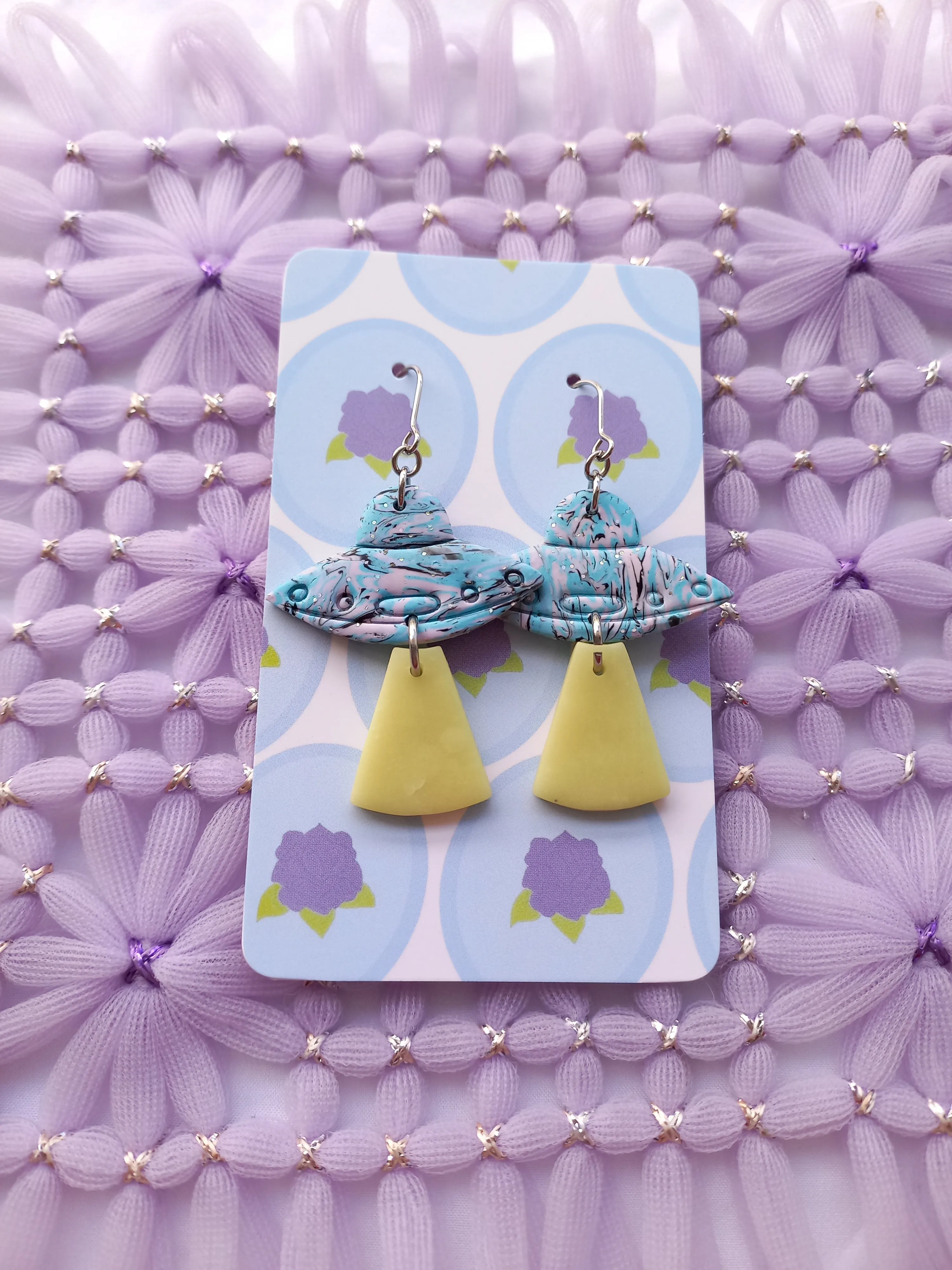 Blue & Pink Glow in the dark UFO Earrings | Fantasy