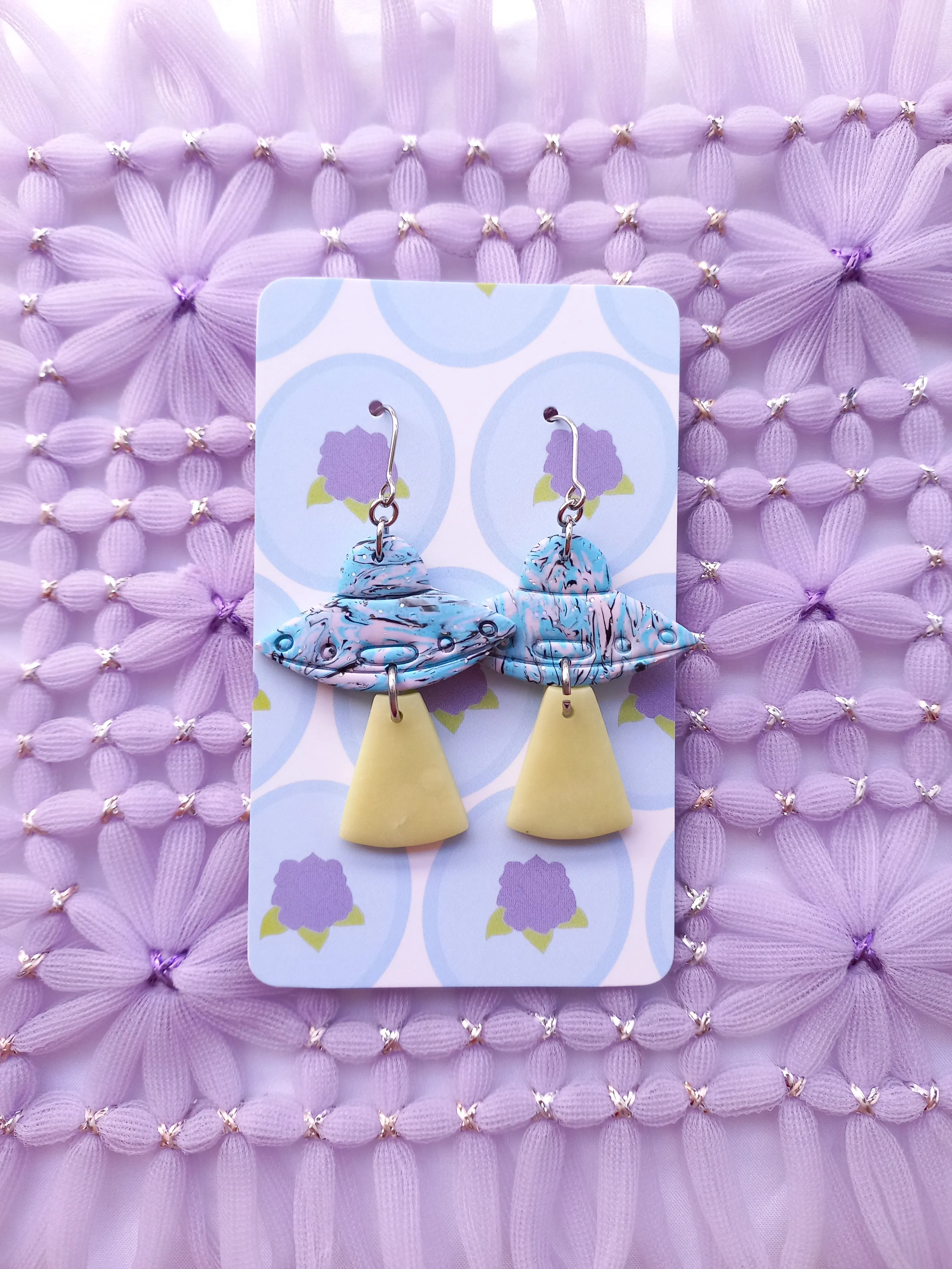 Blue & Pink Glow in the dark UFO Earrings | Fantasy