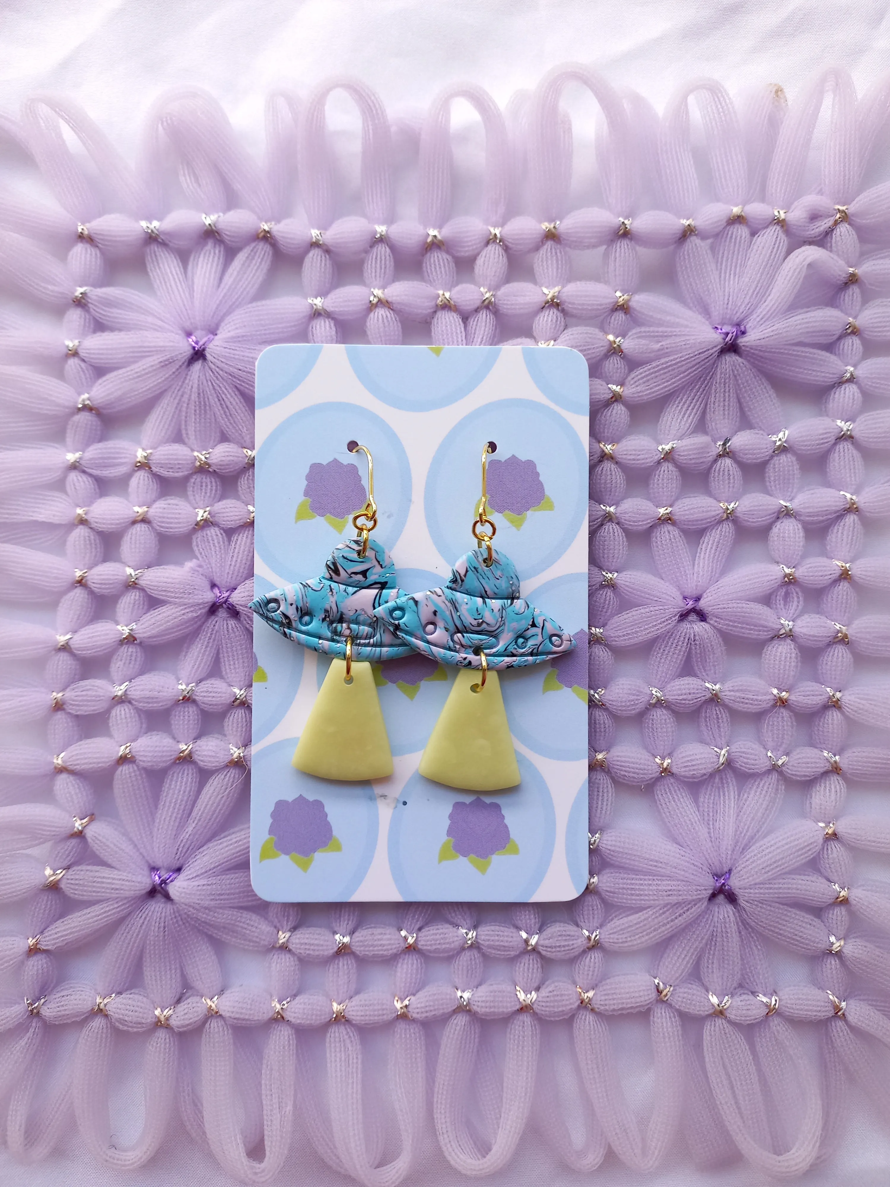 Blue & Pink Glow in the dark UFO Earrings | Fantasy