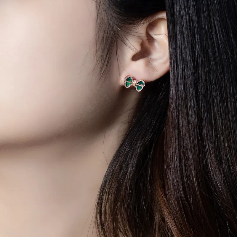 Bow Malachite Stud Earrings -Gold Vermeil