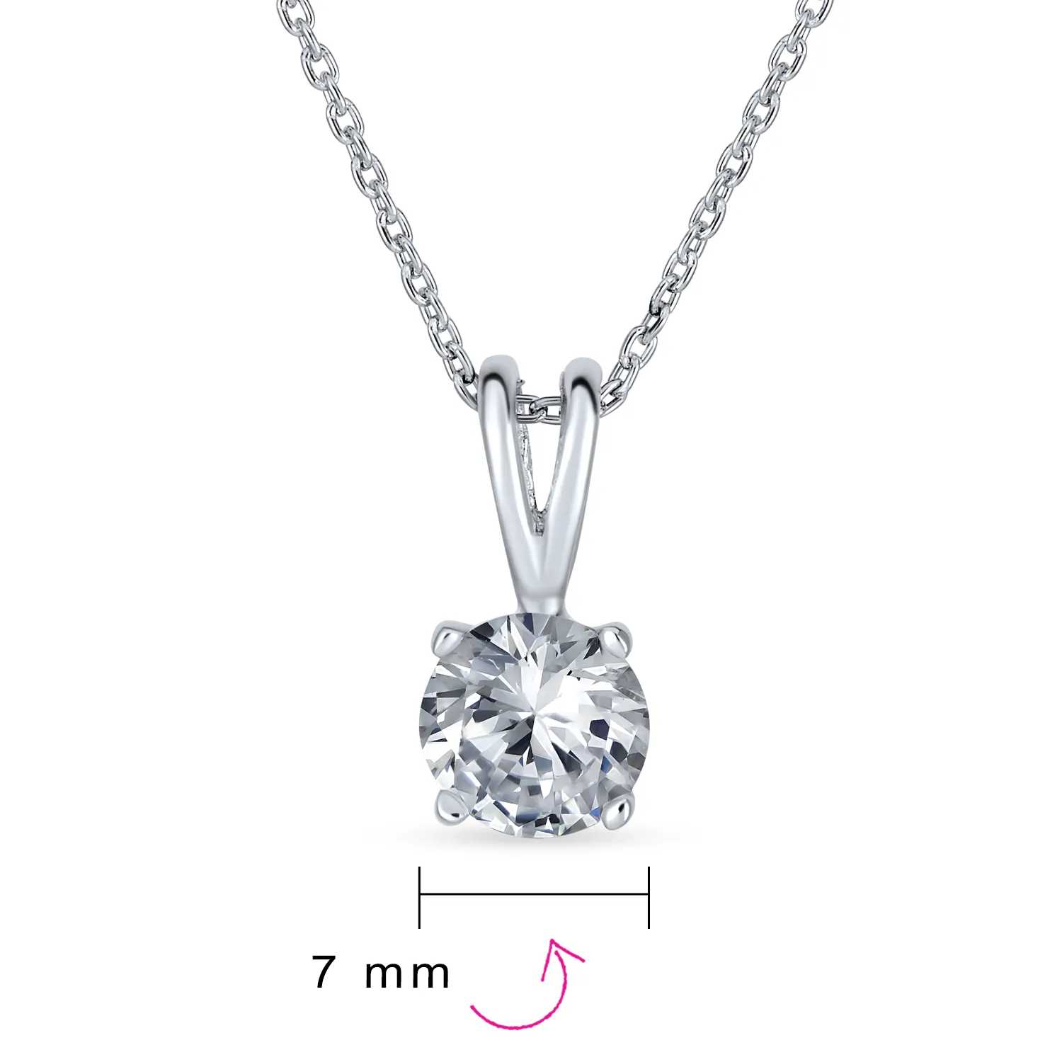 Bridal Necklace 1.5CTW CZ Solitaire Round Pendant for Teens in Sterling Silver