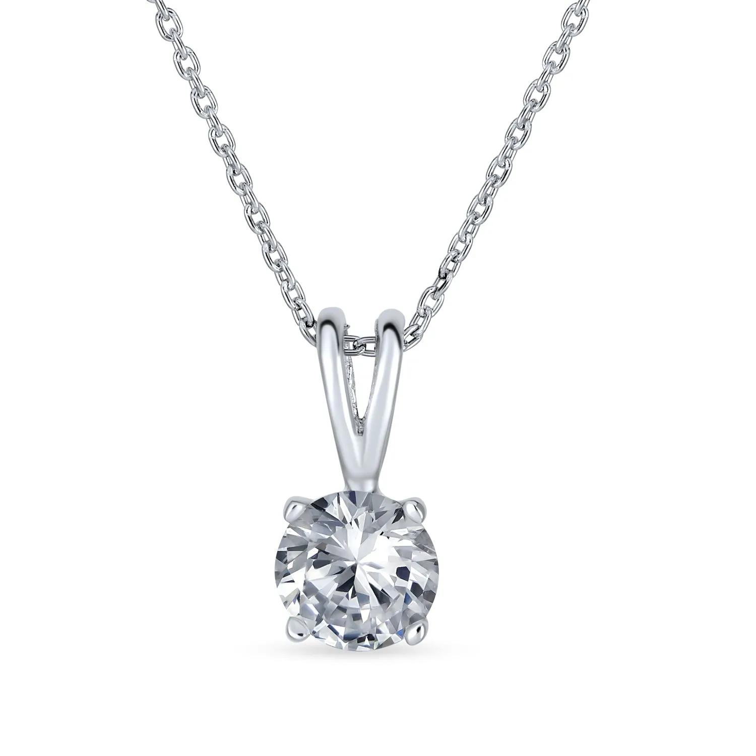 Bridal Necklace 1.5CTW CZ Solitaire Round Pendant for Teens in Sterling Silver