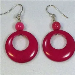 Bright Pink Tagua Nut Ivory Hoop Earrings