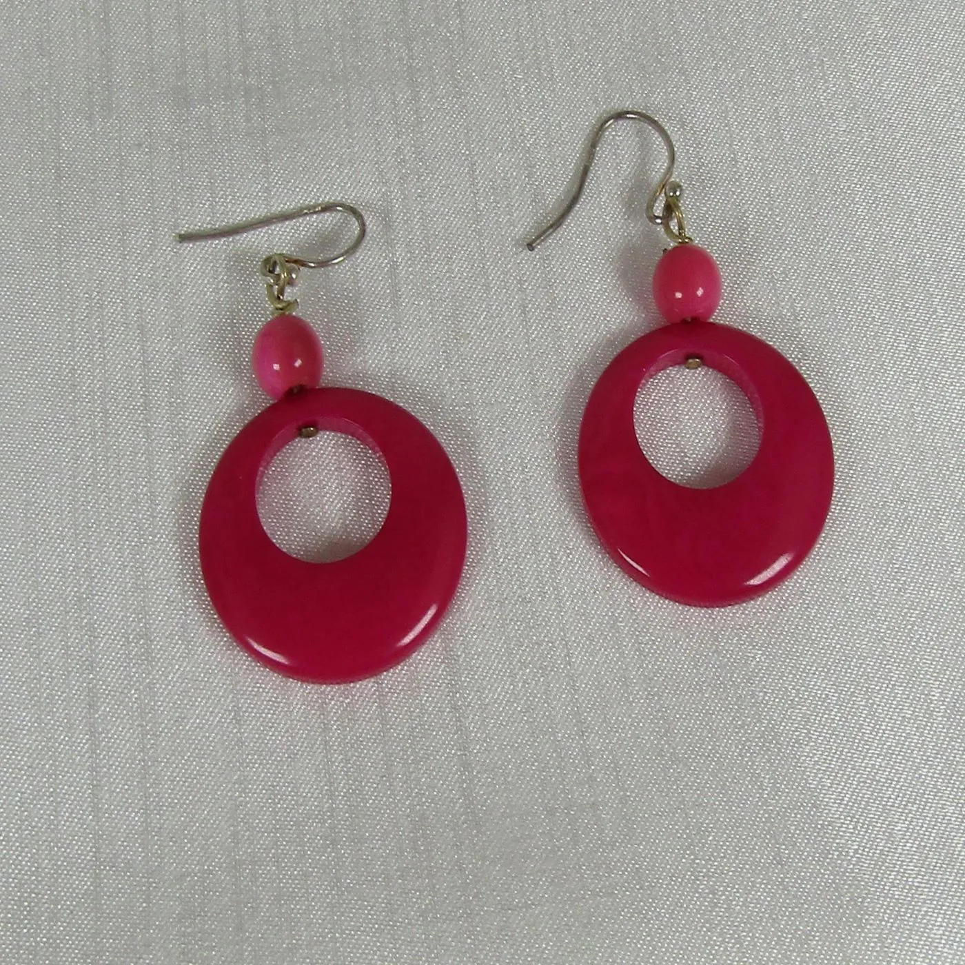 Bright Pink Tagua Nut Ivory Hoop Earrings