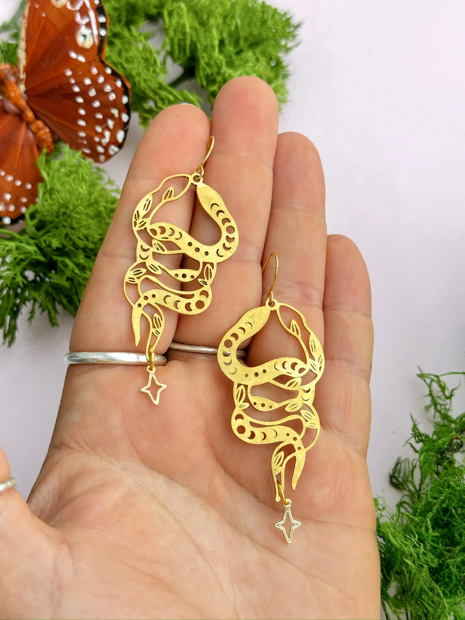 Celestial Serpent Brass Dangles