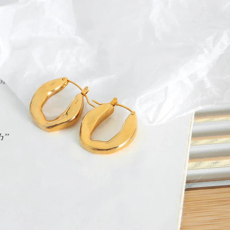 Chic Titanium Plated Gold Earrings with Unique U-Shaped Design