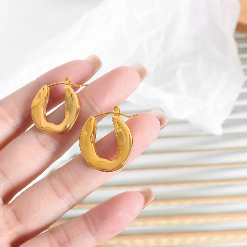 Chic Titanium Plated Gold Earrings with Unique U-Shaped Design