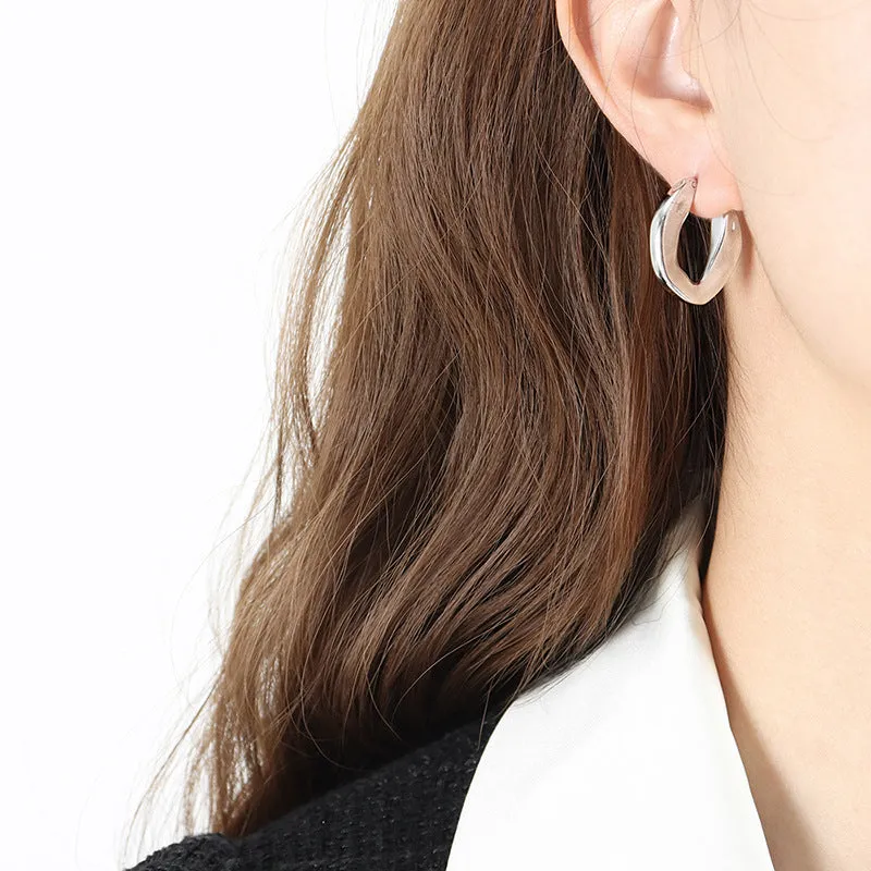 Chic Titanium Plated Gold Earrings with Unique U-Shaped Design