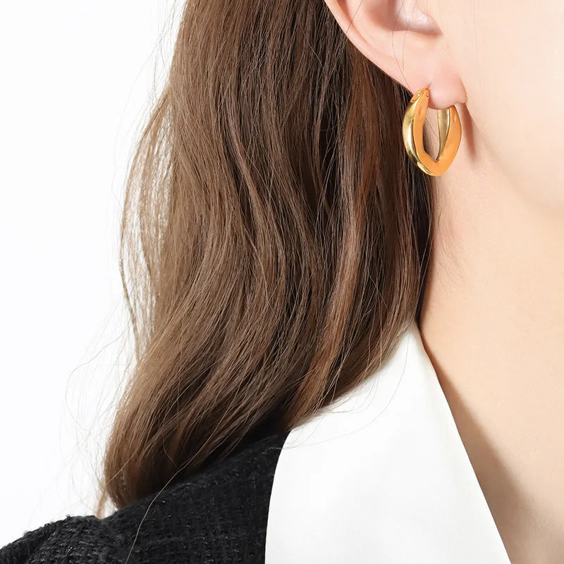 Chic Titanium Plated Gold Earrings with Unique U-Shaped Design