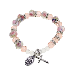 Children's Rose Crystal Bracelet with Miraculous Medal and Crucifix